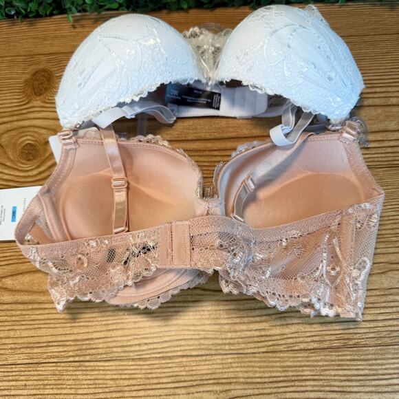 NWT Rene Rofe 2 Pack 36C Extreme Push Up Bras White Nude Colors - Picture 2 of 7